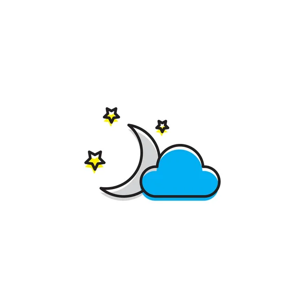 Clouds moon stars vector icon, isolated on white background — Stock Vector