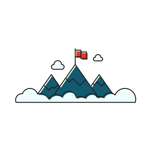 Flagge auf Berggipfel Vektor-Symbol isoliert auf weißem Hintergrund — Stockvektor