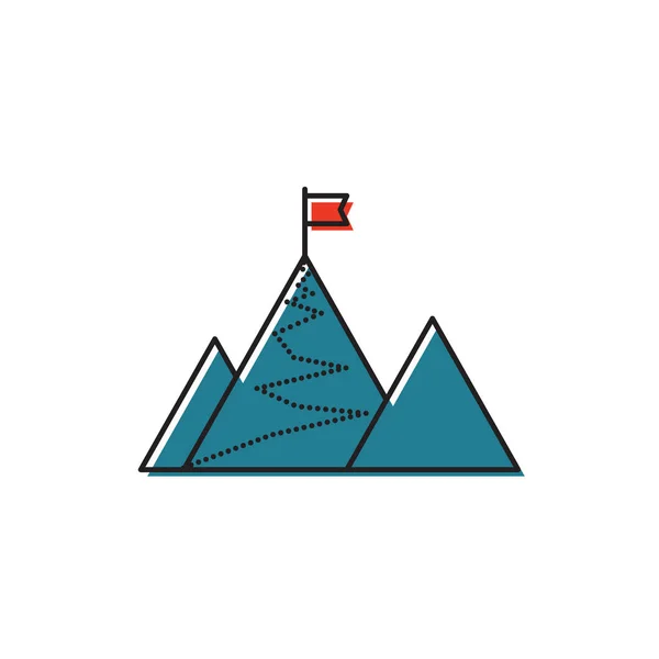 Bandera en la cima de la montaña icono vectorial aislado sobre fondo blanco — Archivo Imágenes Vectoriales