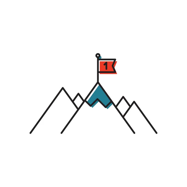 Drapeau sur le sommet de la montagne icône vectorielle isolé sur fond blanc — Image vectorielle