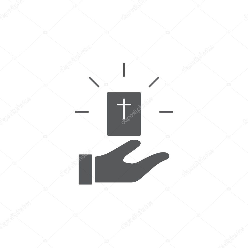 Hand give bible book vector icon symbol isolated on white background