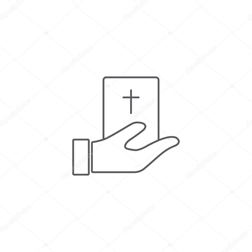 Hand give bible book vector icon symbol isolated on white background