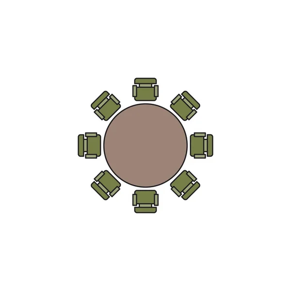 Mesa redonda e cadeiras vista superior ícone vetorial isolado no fundo branco —  Vetores de Stock