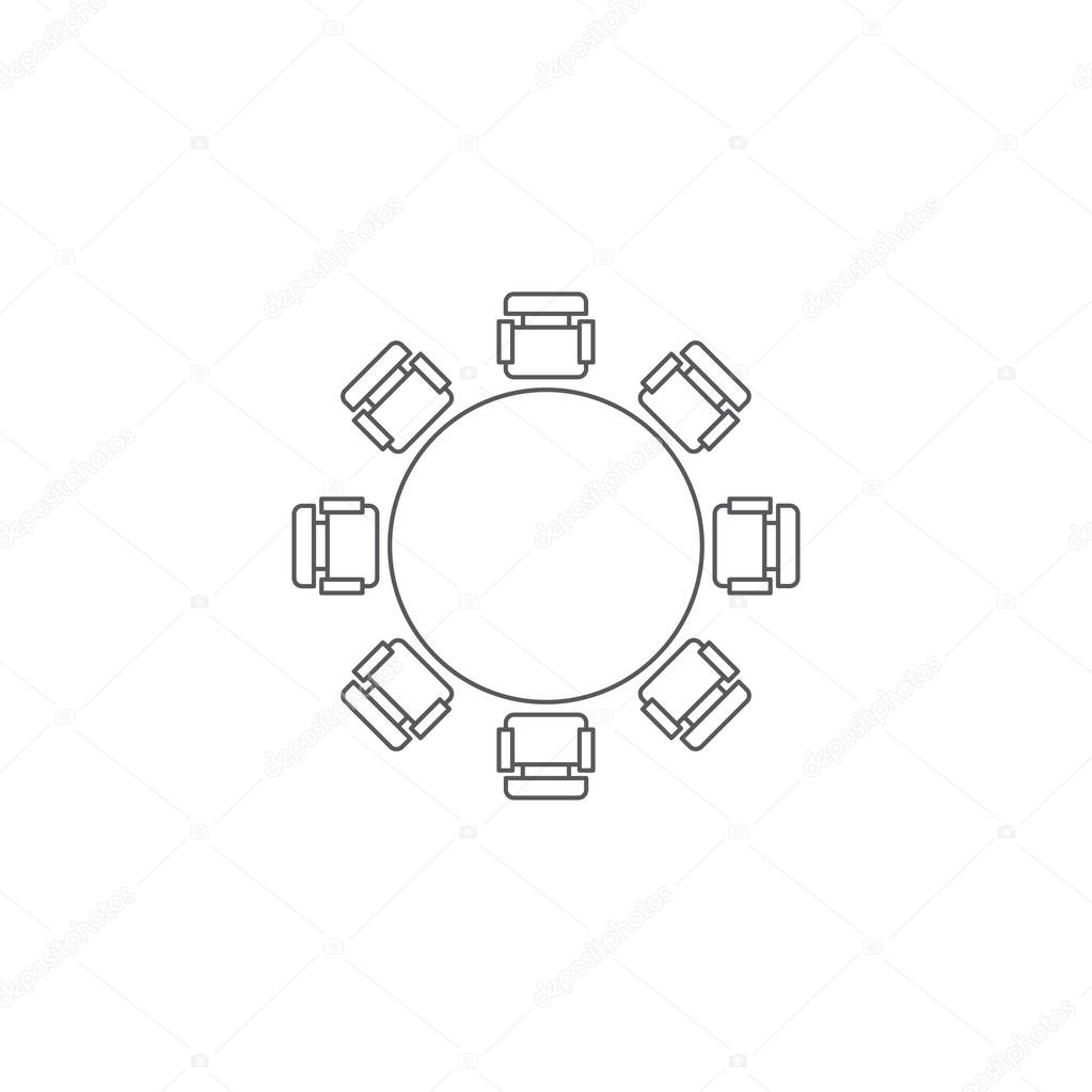 Round table and chairs top view vector icon isolated on white background