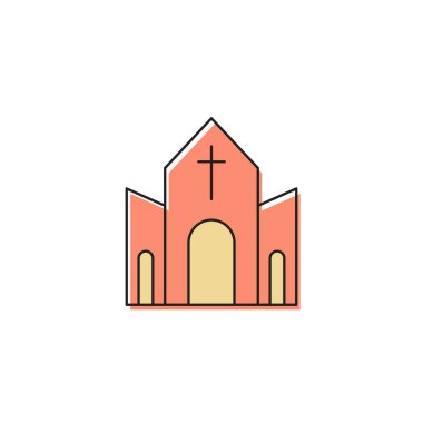 Kilise bina vektör simgesi sembolü Hıristiyan beyaz arka plan üzerinde izole