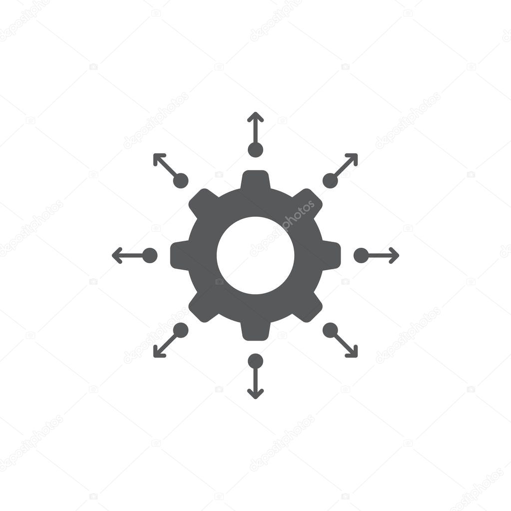 Setting gear and arrows vector icon symbol isolated on white background