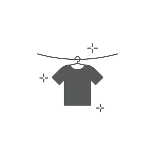 T-shirts penduradas em um ícone de vetor varal símbolo isolado no fundo branco — Vetor de Stock