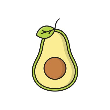 Beyaz arkaplanda yaprak vektör simgesi olan avokado meyvesi