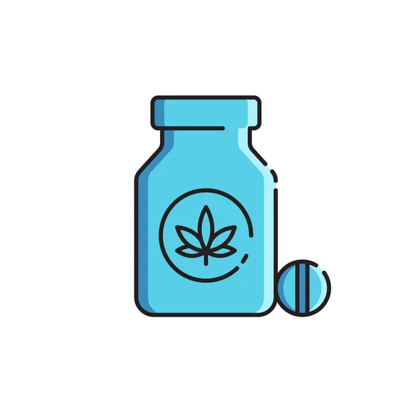 Cannabis Pills Bottle Vector Icon Symbol Isolated White Background — Stock Vector