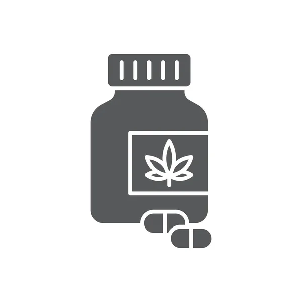 Cannabis Pills Bottle Vector Icon Symbol Isolated White Background — Stock Vector