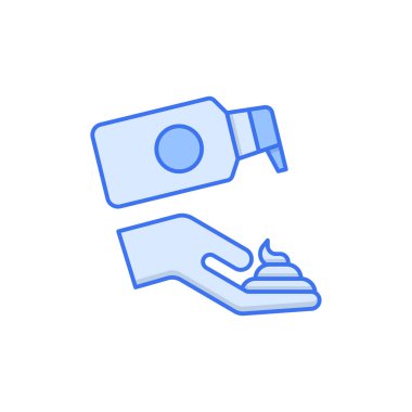 Beyaz arkaplanda izole edilmiş losyon krem vektör simgesi uygulayan eller