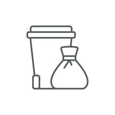 Çöp kutusu ve torba vektör simgesi beyaz arkaplanda izole edildi