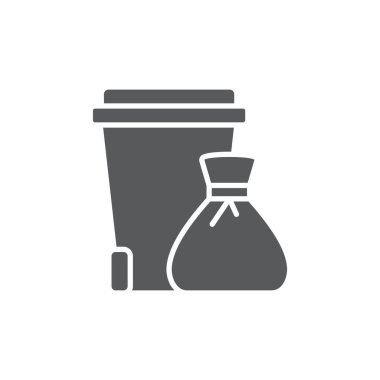 Çöp kutusu ve torba vektör simgesi beyaz arkaplanda izole edildi