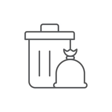 Çöp kutusu ve torba vektör simgesi beyaz arkaplanda izole edildi