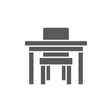 Okul masası ve beyaz arkaplanda izole edilmiş bir sandalye vektör simgesi