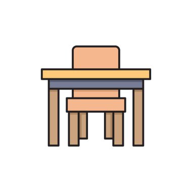 Okul masası ve beyaz arkaplanda izole edilmiş bir sandalye vektör simgesi