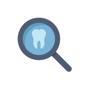 Beyaz arkaplanda izole edilmiş büyüteç vektör simgesi ve sembolü olan diş