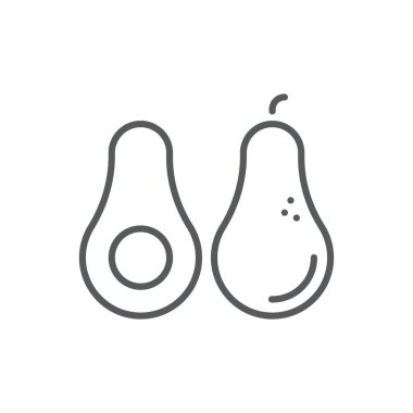 Tüm avokado meyvesi ve yarım vektör simgesi beyaz arkaplanda izole edilmiş meyveler