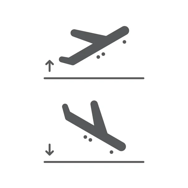 Αεροπλάνο Προσγείωση Και Απογείωση Σύμβολο Διάνυσμα Απομονωμένο Λευκό Φόντο — Διανυσματικό Αρχείο