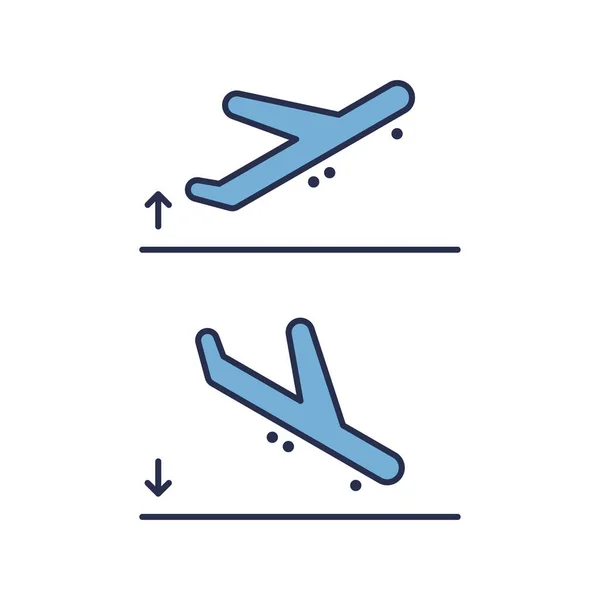 Αεροπλάνο Προσγείωση Και Απογείωση Σύμβολο Διάνυσμα Απομονωμένο Λευκό Φόντο — Διανυσματικό Αρχείο
