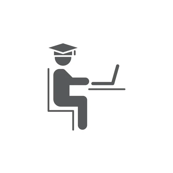 Studeren Laptop Vector Pictogram Symbool Geïsoleerd Witte Achtergrond — Stockvector