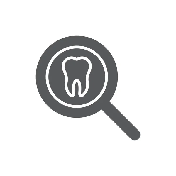 Tooth Magnifying Glass Vector Icon Sign Symbol Isolated White Background — Stock Vector
