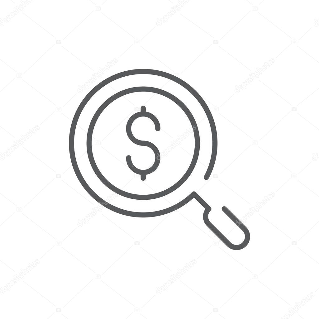 Money search vector icon symbol isolated on white background