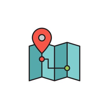 Harita vektör simgesi üzerindeki yol beyaz arkaplanda izole edildi