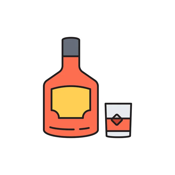 Whiskey Flasche Und Glas Vektor Symbol Symbol Alkohol Isoliert Auf — Stockvektor