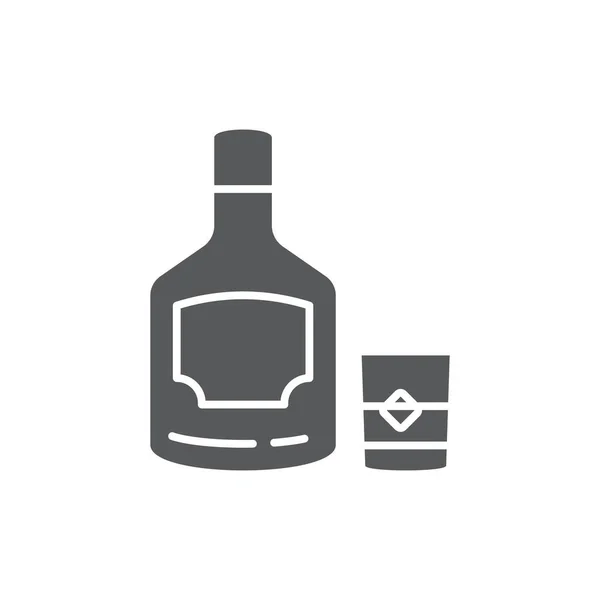 Whiskey Flasche Und Glas Vektor Symbol Symbol Alkohol Isoliert Auf — Stockvektor