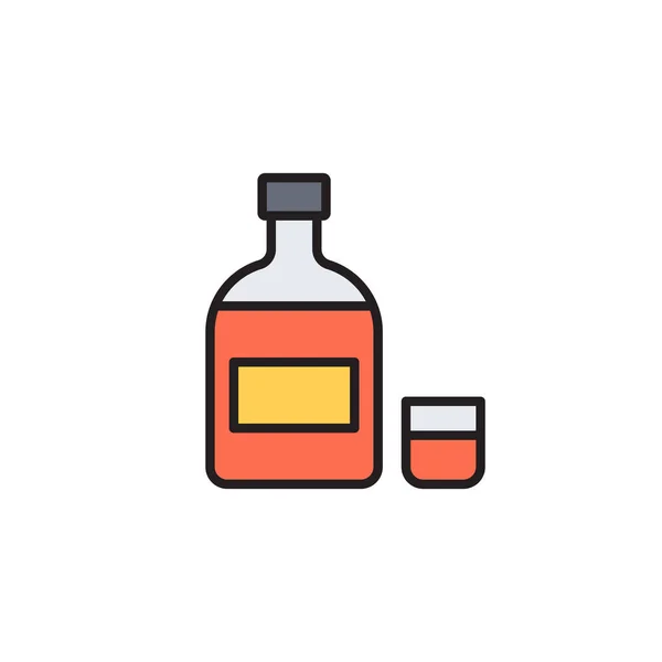 Whiskey Bottle Glass Vector Icon Symbol Alcohol Isolated White Background — Stock Vector