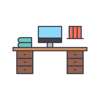 Ofis çalışma alanı masa vektör simgesi çalışma alanı beyaz arkaplan üzerinde izole