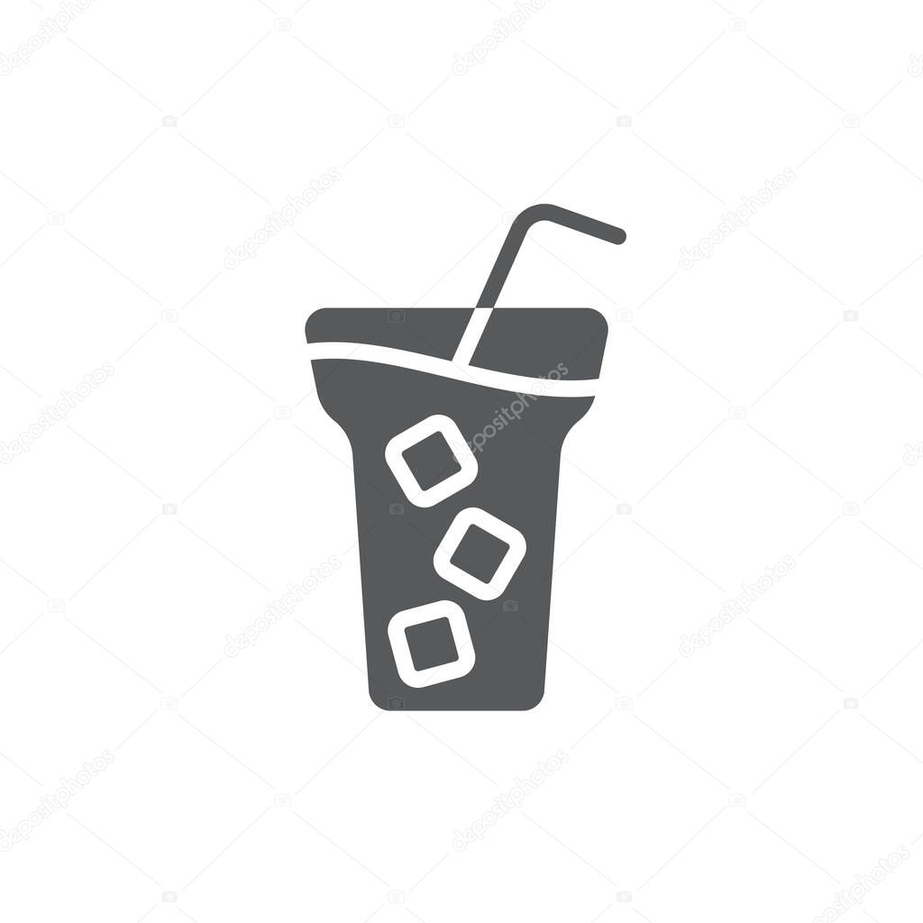 Iced coffee with ice cubes icon vector icon symbol drink isolated on white background
