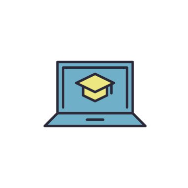 Beyaz arkaplanda izole edilmiş akademik başlık vektör simgesine sahip dizüstü bilgisayar