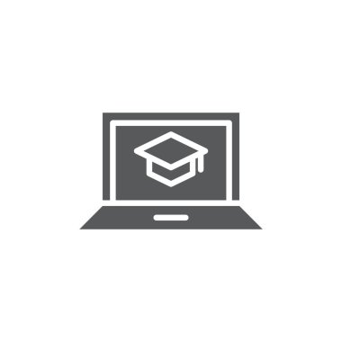 Beyaz arkaplanda izole edilmiş akademik başlık vektör simgesine sahip dizüstü bilgisayar