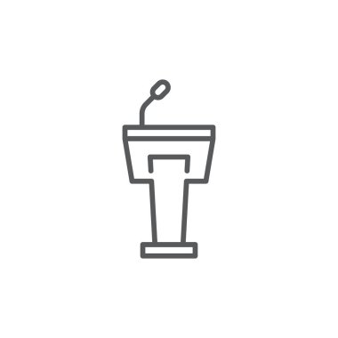 Beyaz arkaplanda izole edilmiş mikrofon vektör simgesine sahip podyum