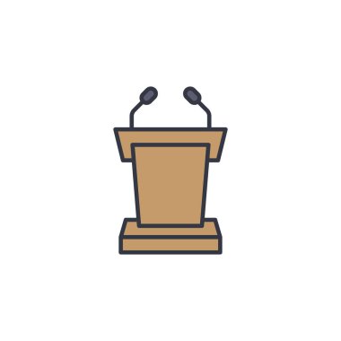 Beyaz arkaplanda izole edilmiş mikrofon vektör simgesine sahip podyum