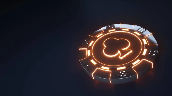 Casino Chip Clubs Concept Met Gloeiende Neon Oranje Lichten Dobbelstenen — Stockfoto