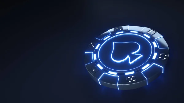 Casino Chip Pique Concept Avec Des Lumières Bleues Fluo Des — Photo