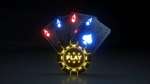 Putar Online Casino Gambling Poker Cards Konsep Dengan Bersinar Lampu — Stok Foto