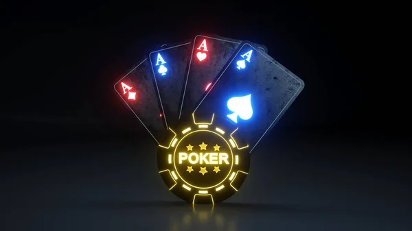 Conceito Cartas Poker Casino Com Luzes Néon Brilhantes Isoladas Fundo Fotos De Bancos De Imagens Sem Royalties