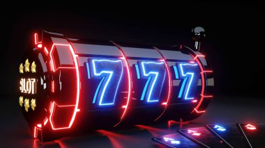 Siyah Arka Planda İzole Işıklar Ile Aslar Iskambil Kartları ve Slot Makinesi