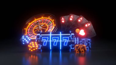Lüks Casino Slot Makinesi ve Dört Aces Poker Kartları