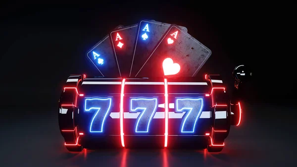 Machine Sous Casino Jouant Aux Cartes Avec Des Lumières Brillantes — Photo