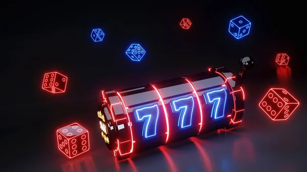 Игровой Автомат Кубики Концепция Светящимся Неоном Изолированы Черном Фоне — стоковое фото