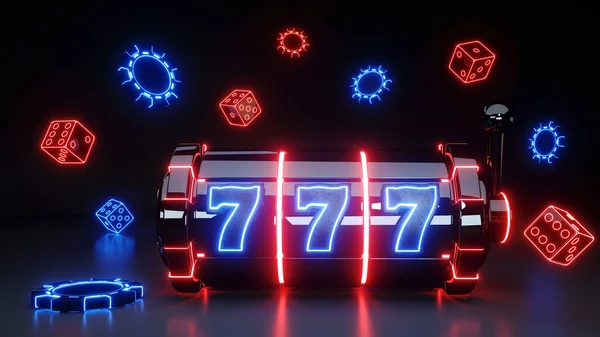 Концепция Игрового Автомата Светящимся Неоном Изолированным Черном Фоне — стоковое фото