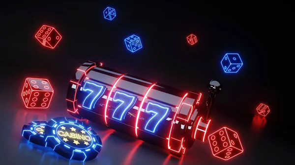 Casino Jeu Machine Sous Concept Avec Fluo Lumineux Isolé Sur Photo De Stock