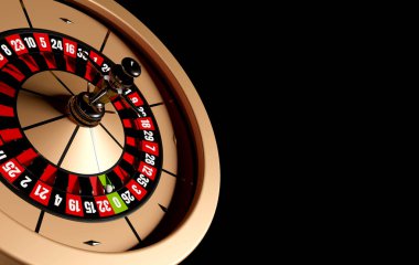 Golg Casino rulet tekerlek siyah arka planda izole. Rulet topu. 3B işleme çizimi.