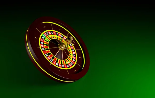 Casino Rulet Tekerlek Yeşil Arka Planda Izole Rulet Topu Işleme — Stok fotoğraf