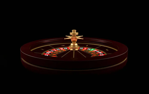 Casino roulette wheel isolated on black background. The ball on the roulette. 3d rendering illustration.